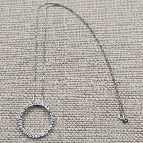 Jewelry - 19.5 Inch Sterling Silver Large Circle Cubic Zirconia Pendant Necklace A6404